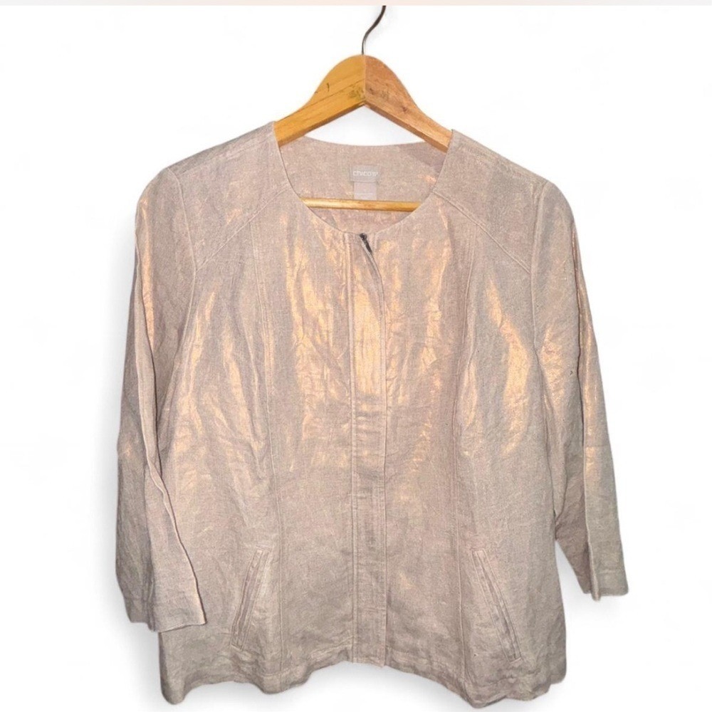 Chico’s Linen Foil Moto-Style Tailored Blazer Jacket – Size 1 (8–10)